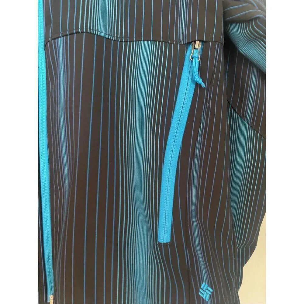 Columbia Mens Black & Blue Pinstriped Full Zip Hooded Jacket Size Large snowboar